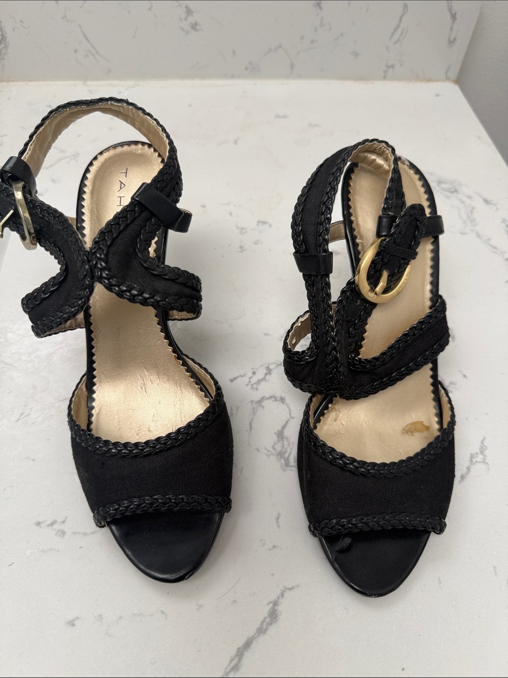 Tahari Black Braided Strap Heeled Sandals